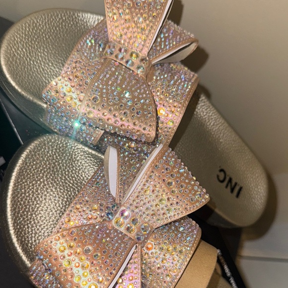 INC International Concepts Gold Rhinestone Bow Sandals - Picture 17 of 17